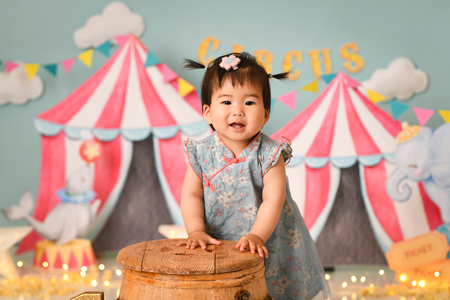 baby girl circus first birthday cake smash